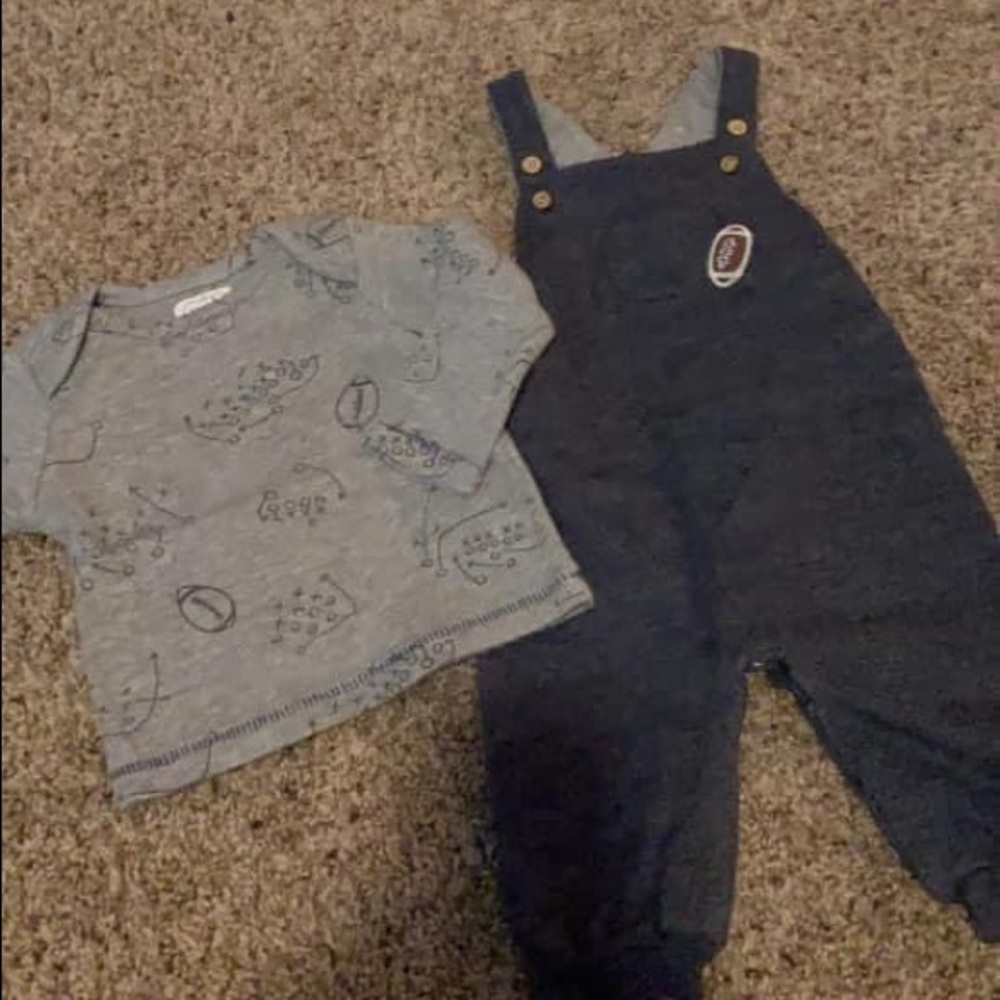 Mud Pie Football long sleeve shirt and overalls